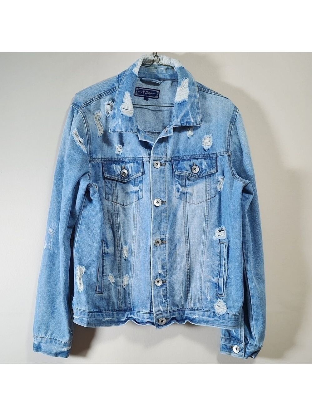 Ci Sono distressed oversized denim jacket color light blue size small